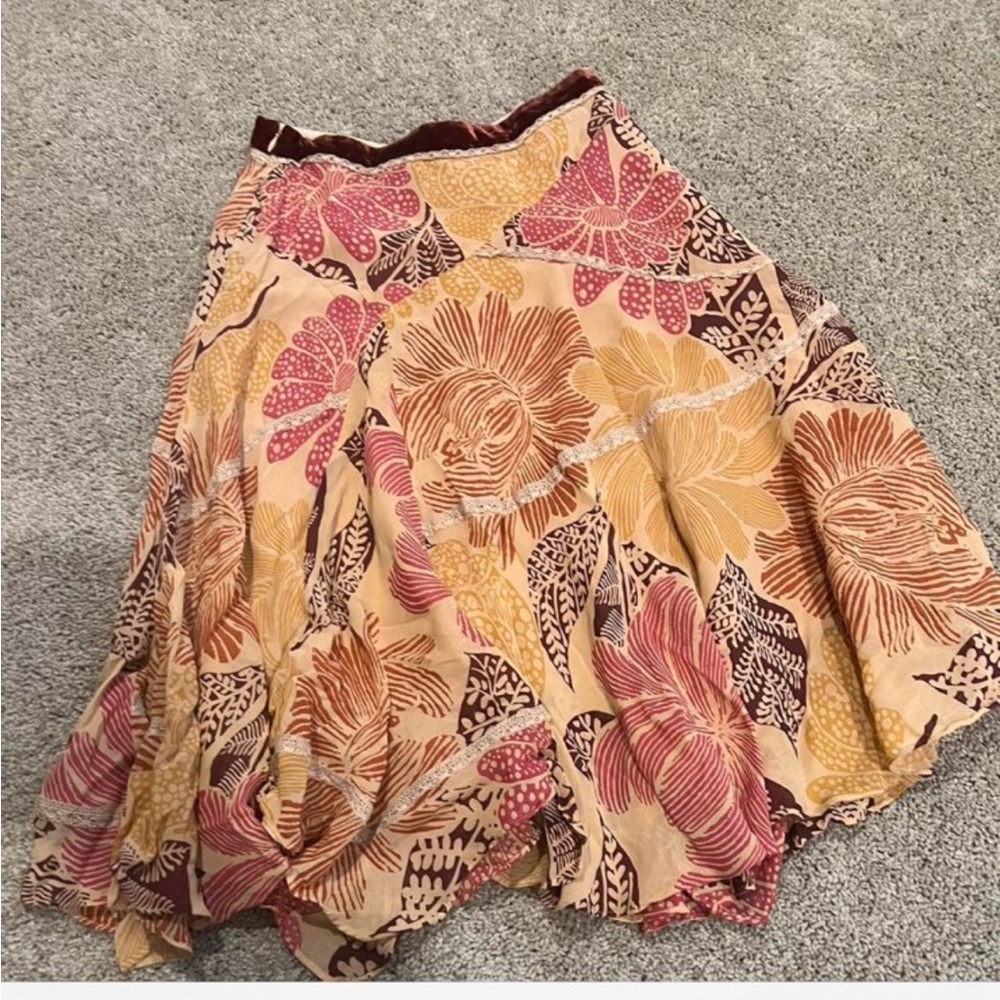y2K Fei Anthropology boho floral velvet midi skirt - Picture 4 of 5